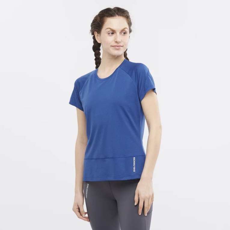 Camiseta Salomon Cross Run Curta Sleeve Feminino Azuis | PT M76293